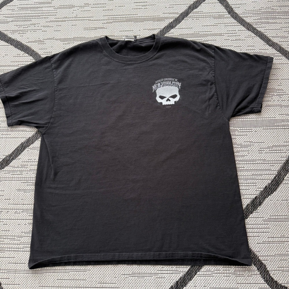 Harley Davidson Black Short Sleeve Skull Graphic Print Shirt XL New York City